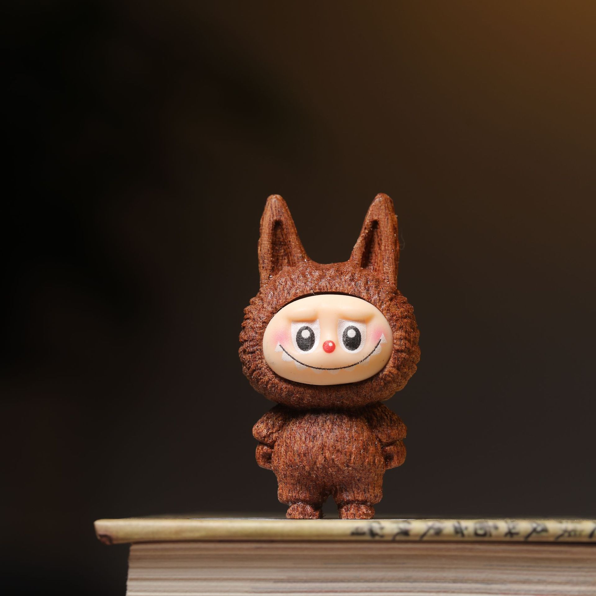 Designer 5-Piece Labubu Wood Carving Pendants - Handmade Solid Wood Carvings, Creative Car Hanging Ornaments key ring