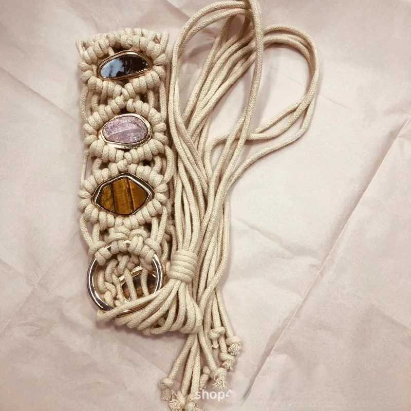 Weaving style woven tassel belt knot decoration waist chain Bohemian girl waist thin rope belt dress accessories X250410