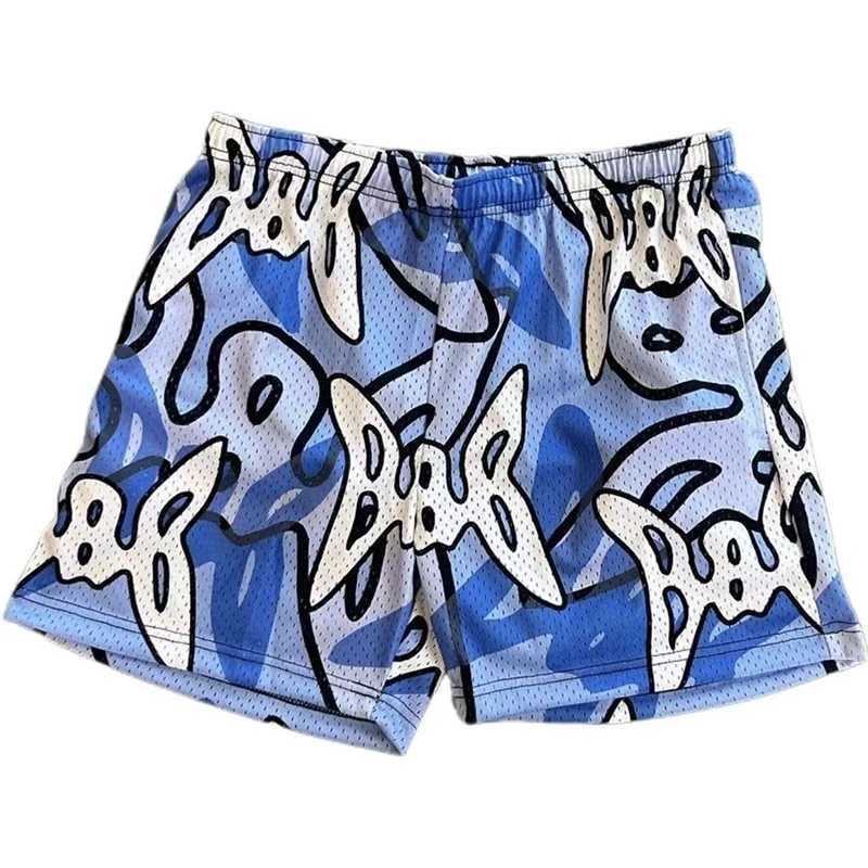 2024 mesh breathable mens shorts gym basketball running quick drying shorts pocket flame print fashionable summer shorts X250410