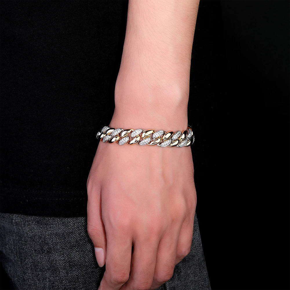 TOPGRILLZ 9/14MM Cuban Chain Bracelet With Gold Silver Color Spring Clasp Bling Iced Out CZ Jewelry Gift For Men Women 250408