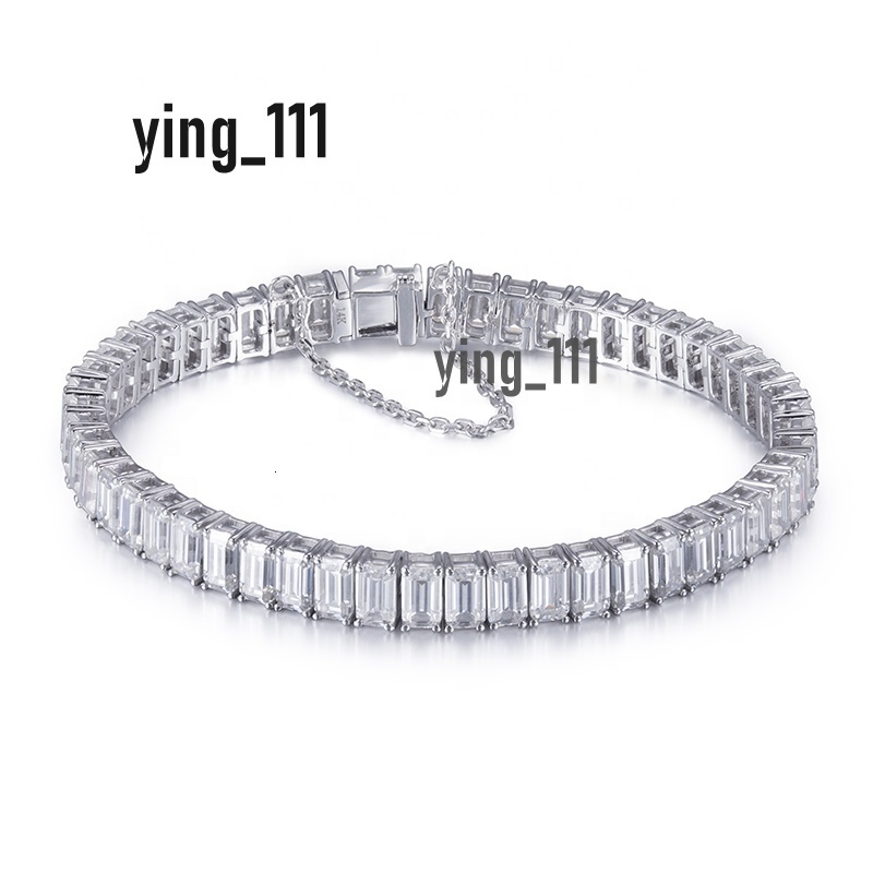 14K White Gold and Emerald Cut Moissanite Gemstone Women Tennis Chain Bracelet