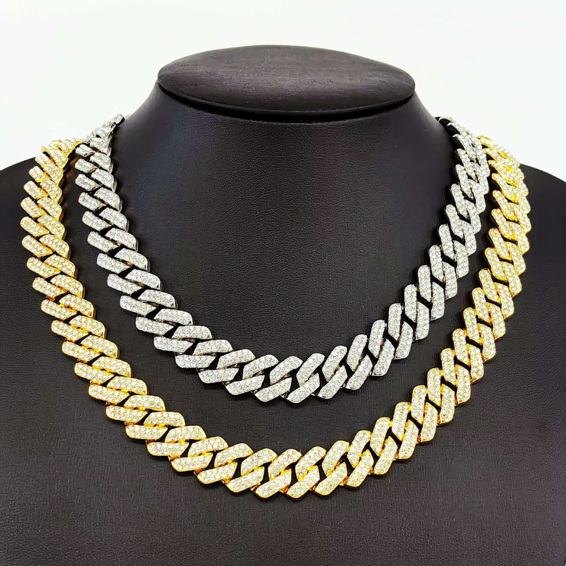 14mm chilled Miami Halslet all stone gold-plated necklace, Cuban men's chain necklace