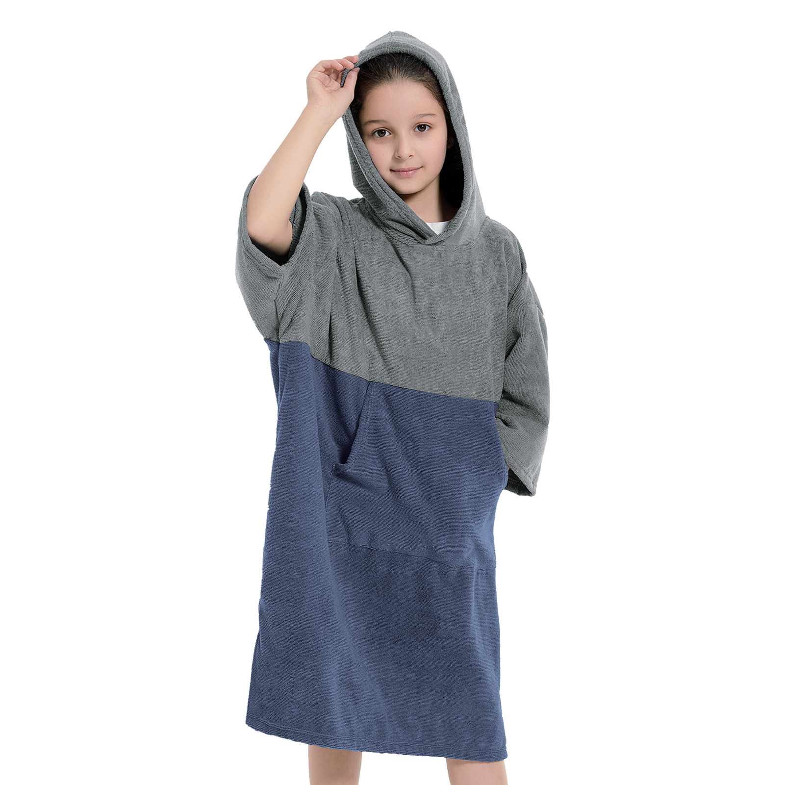 Mutao Kids Quick-Dry Microfiber Changing Towel Robe - Absorbent Surf Poncho with Color Block Design Hooded Bath Towel for Beach, Pool, Swimming, and C