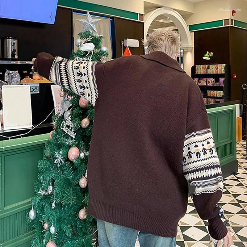 Men's Sweaters Autumn Winter Lapel Zipper Christmas Sweater Knitwear Jumpers Vintage Pattern Personalized Pullover Y2K Male Knit