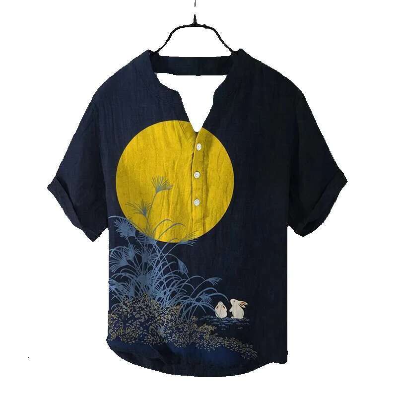 Henry Summer casual T-shirt wave 3D printed cardigan short sleeved fashionable top Men's clothing