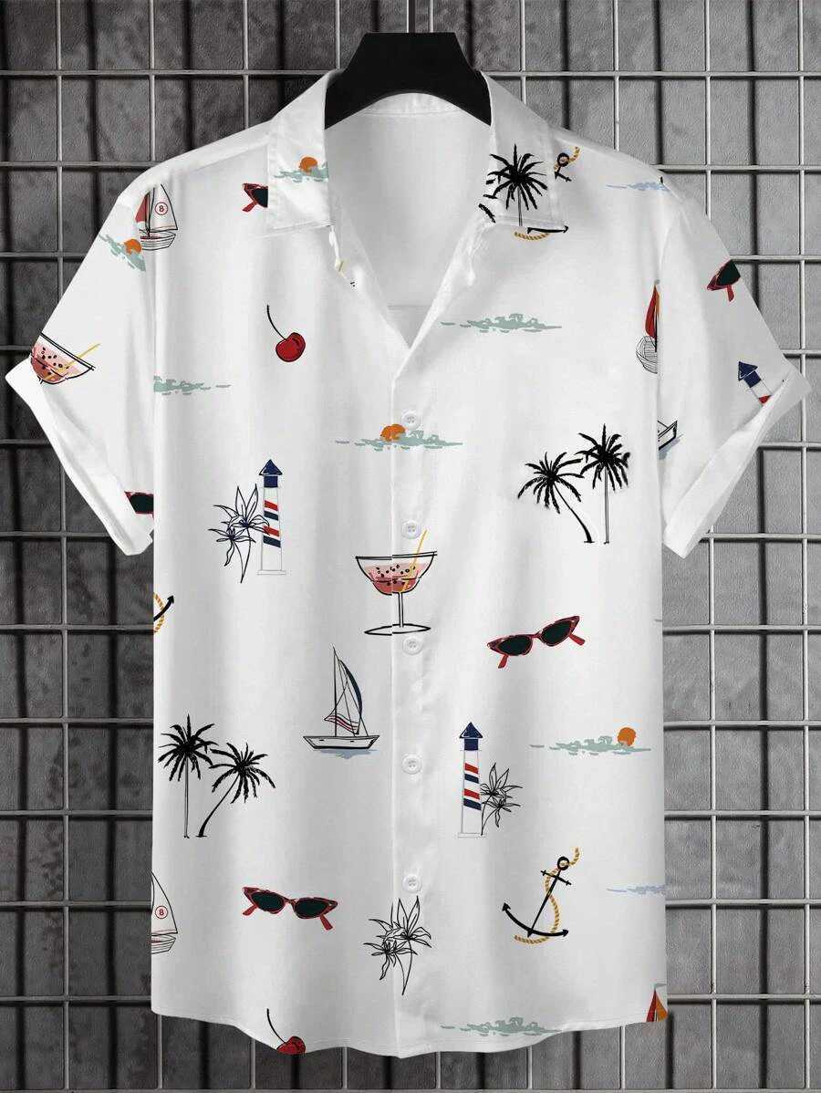 Mens Hawaiian Vacation Casual Button Short Sleeve Shirt X250410