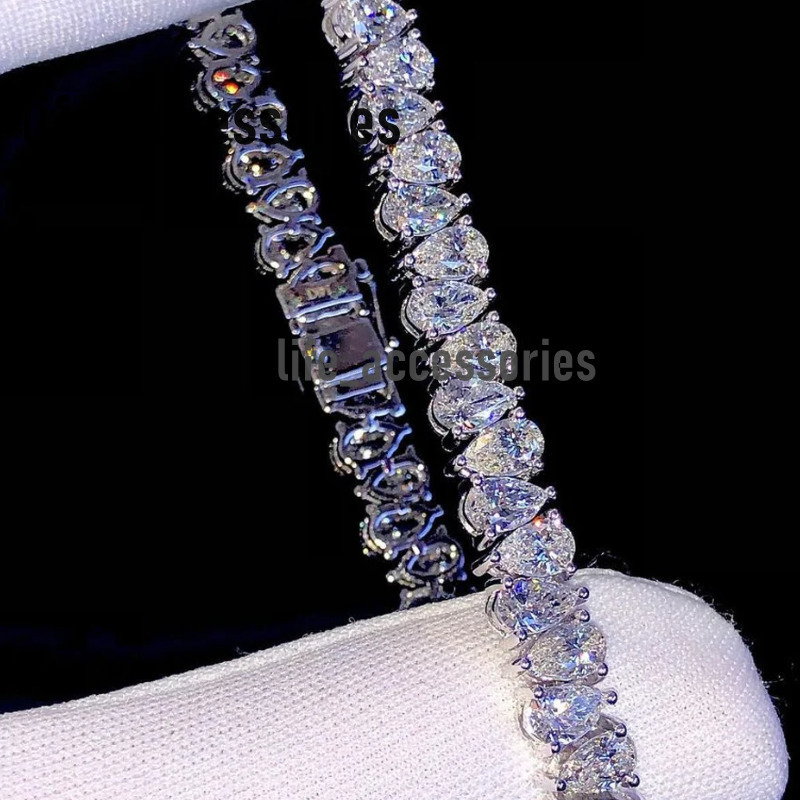 Custom Hip Hop Jewelry Fully Iced Out Pear Cut 925 Sterling Silver Gold Tennis Bracelet Wholesale VVS Moissanite Tennis Chain