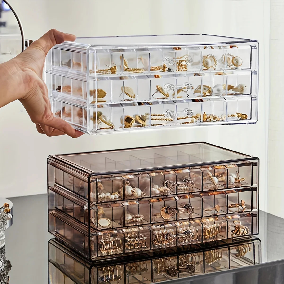 Stylish and Practical Jewelry Storage Box 3-layer 72-grid Large-Capacity Organizer for Rings Earrings and Necklaces 250409