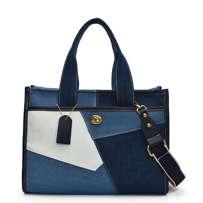 Foreign Trade Denim for Women New Fashion Color-Block Patchwork Single Shoulder Crossbody Commuter Casual Tote Bag
