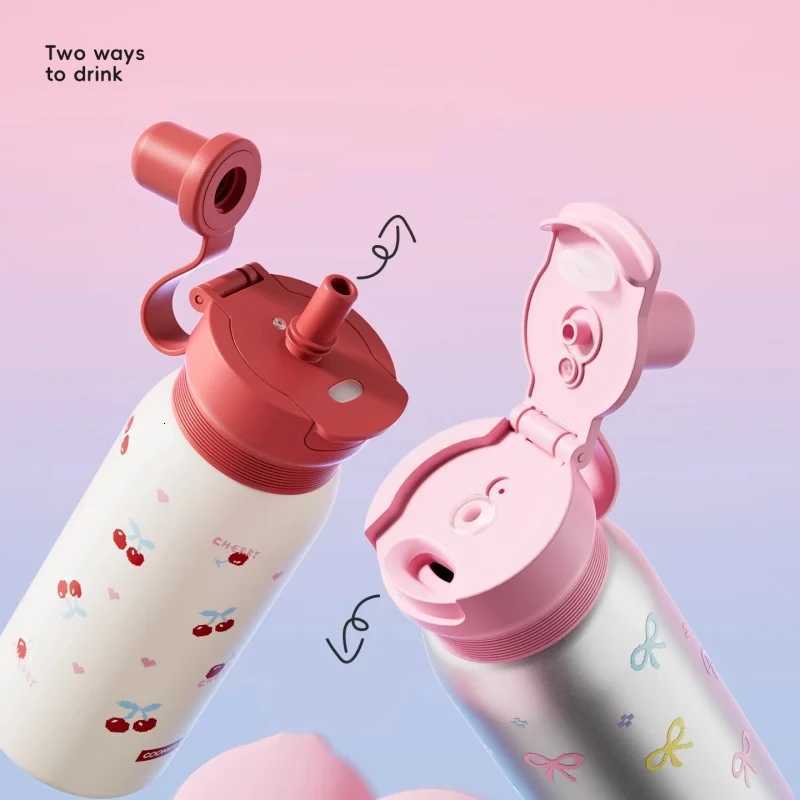 Fashionable cup 500ml Cartoon Thermos Cup Straw Insated Water Bottle Stainless Steel Coffee g Leak-proof Vacuum Flask for Girls Y251110
