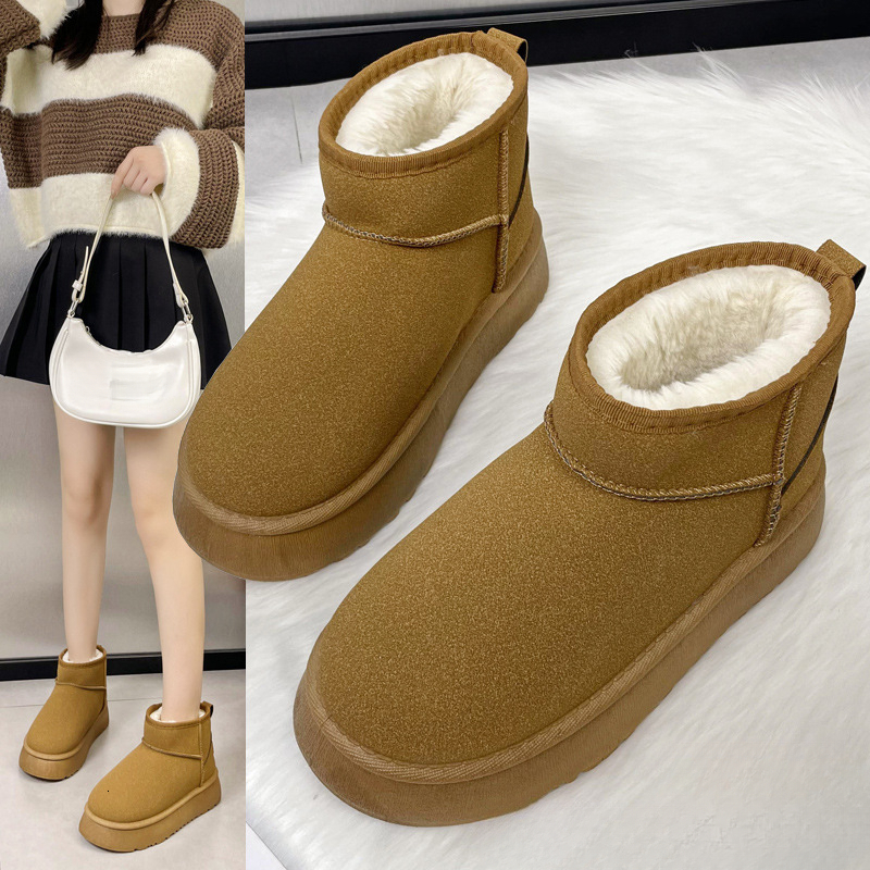 New designer snow boots with winter wool lining, thick short boots for warmth, outdoor cotton shoes, anti slip and height increasing woolen leather sh