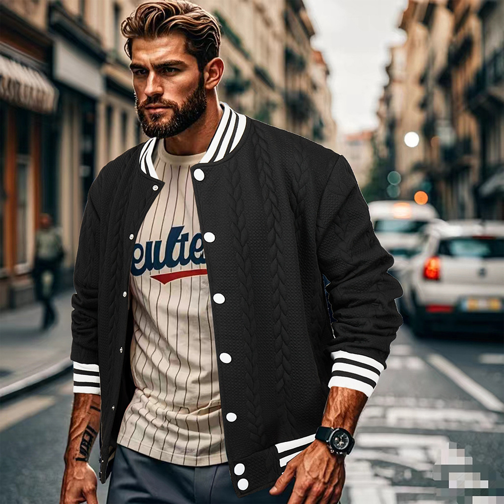 2024 Autumn/Winter American New Round Neck Buckle Design Set Fashion Trend Loose and Versatile Cardigan Baseball Jacket