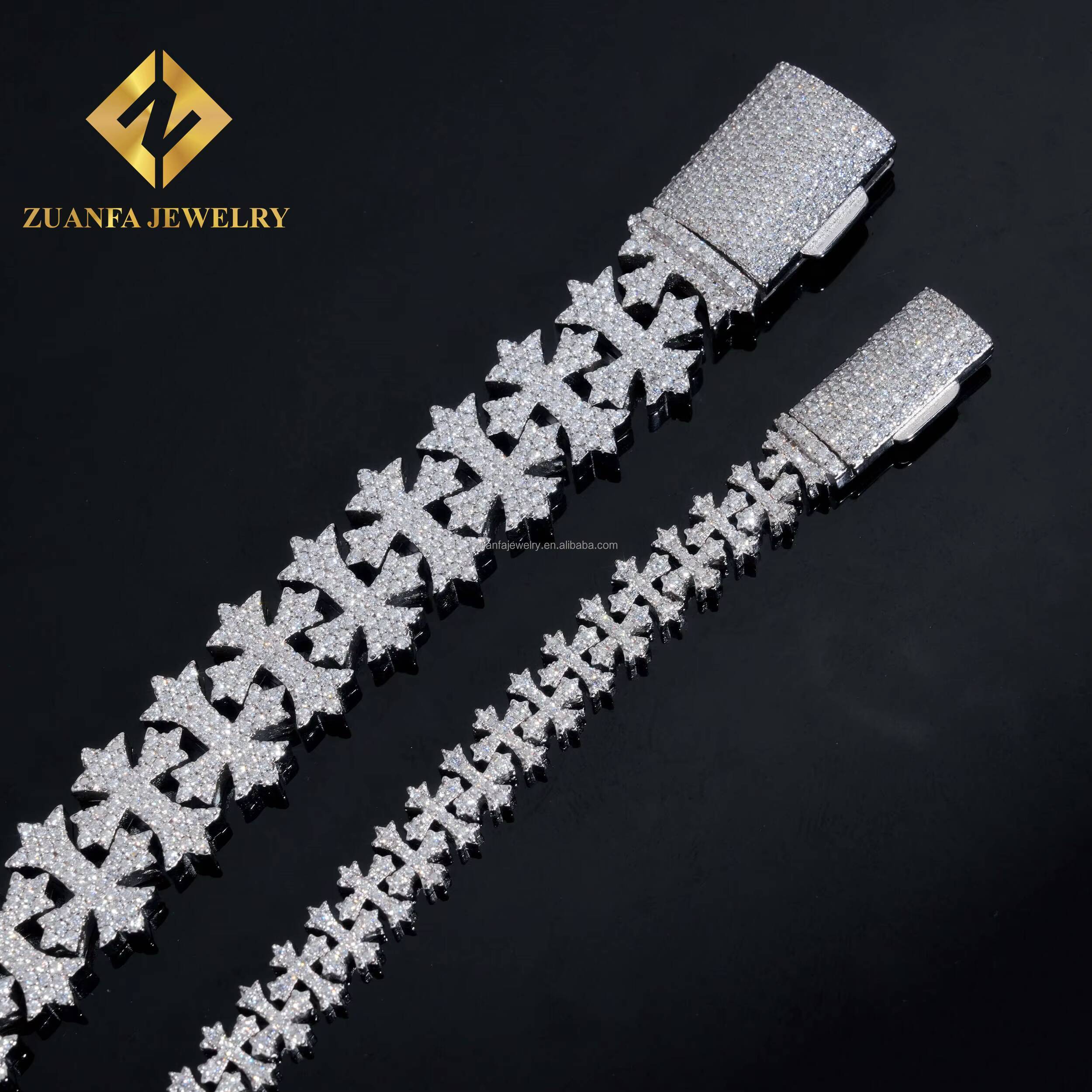 Unique Design Rapper Jewelry Luxury Iced Out Hip Hop Jewelry S925 Silver Moissanite Diamond Cross Shape Miami Cuban Bracelet