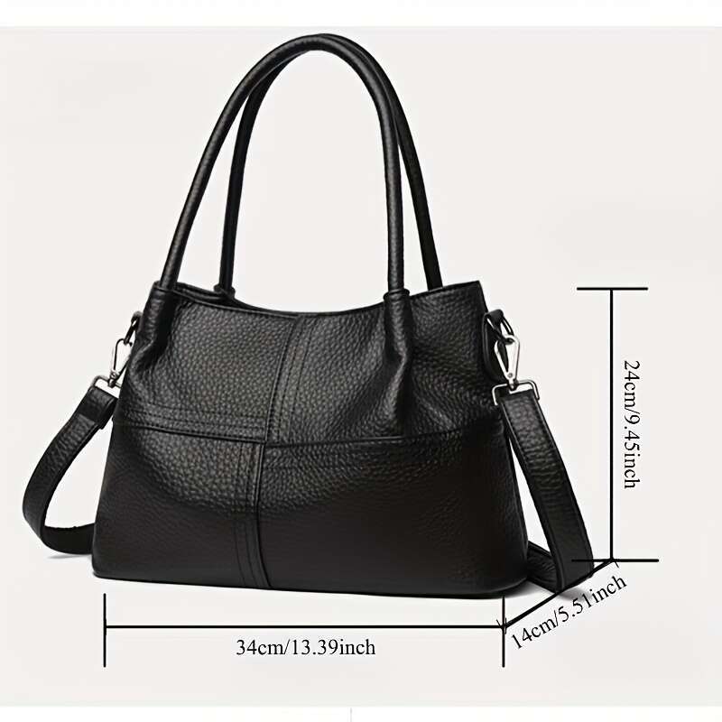 Black Lychee Pattern Women's Handbag, Dual-purpose Tote Crossbody, Large Capacity Multi-compartment Moms - Vintage Texture Shoulder Bag Suitable 