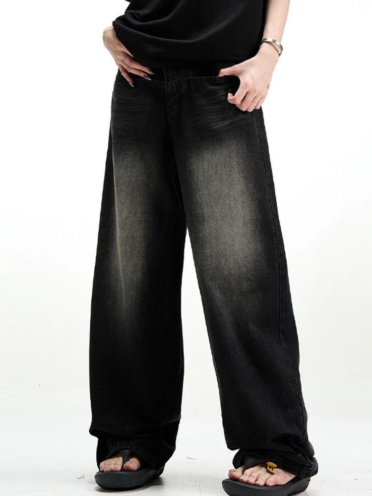 Male Classic America Hip Hop Rap Jeans Wide Leg Youth Jeans Men Straight Leg Retro Loose Trousers Oversized Denim Pants 250409