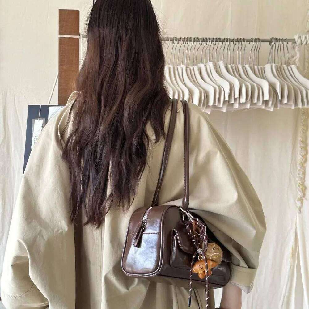 Black Brown PU Leather Tote With Double Pouch Large Capacity Single Shoulder Armpit Bag Vintage Handbag Women For Daily Use