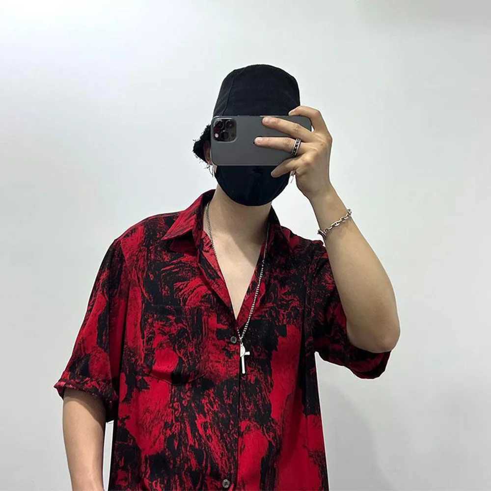 Mens Shirt Irregular Red Landscape Painting Shirt Summer Daily Niche Beach Vacation Hawaii Personalized Top Mens Wear 2024 X250410