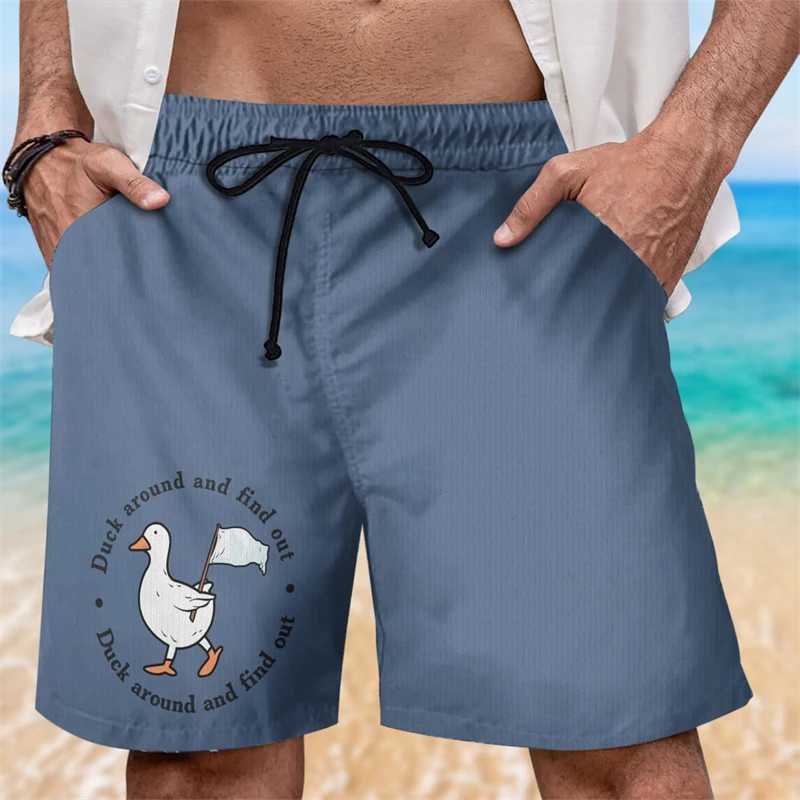 Interesting duck shaped beach shorts for mens summer leisure surfing vacation 3D printed shorts for loose and breathable childrens swimming trunksW250