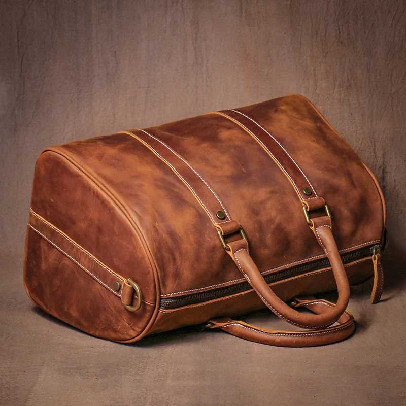 GURO Retro Higher Quality Cowhide Travel Bags Mens Genuine Leather Handbag Women Luxury Weekend Fitness Bag Short Trip Luggage K251110