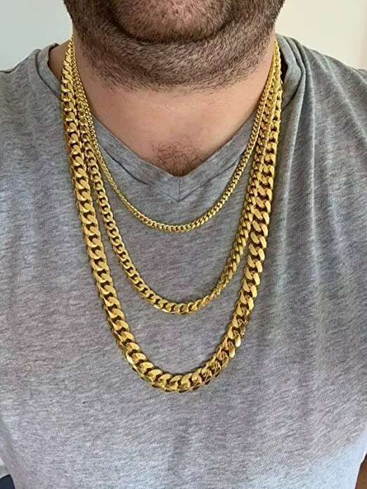 3mm Solid 925 Sterling Silver Miami Cuban Link Chain 14k Gold Plated Great Hip Hops Mens or Ladies Heavy Necklace for Pendant