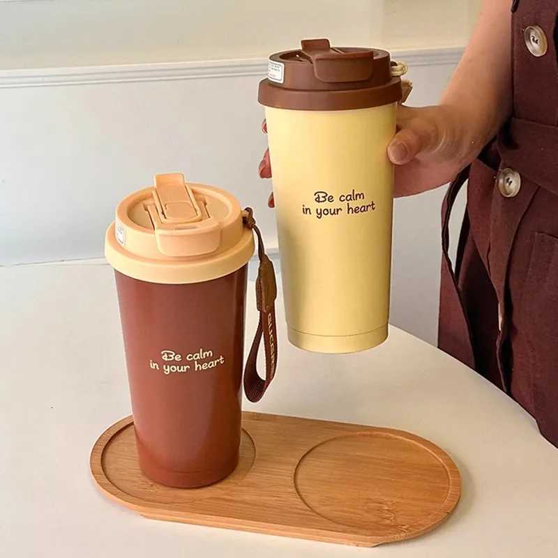 Fashionable cup Luxury Thermal Coffee Cups Ceramic Portable Water Bottle With Straw Stainless Steel Tea Thermos Bottle Wen Men Gift Y251110