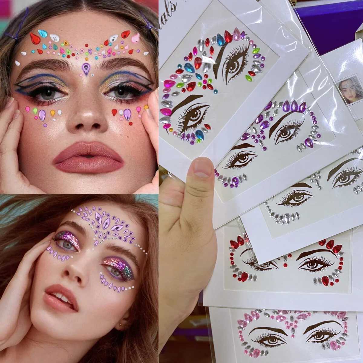 5 pieces of colorful 3D simulated gemstone eye and facial decoration gemstone stickers DIY music festival Y2K makeup party night club facial decoratio