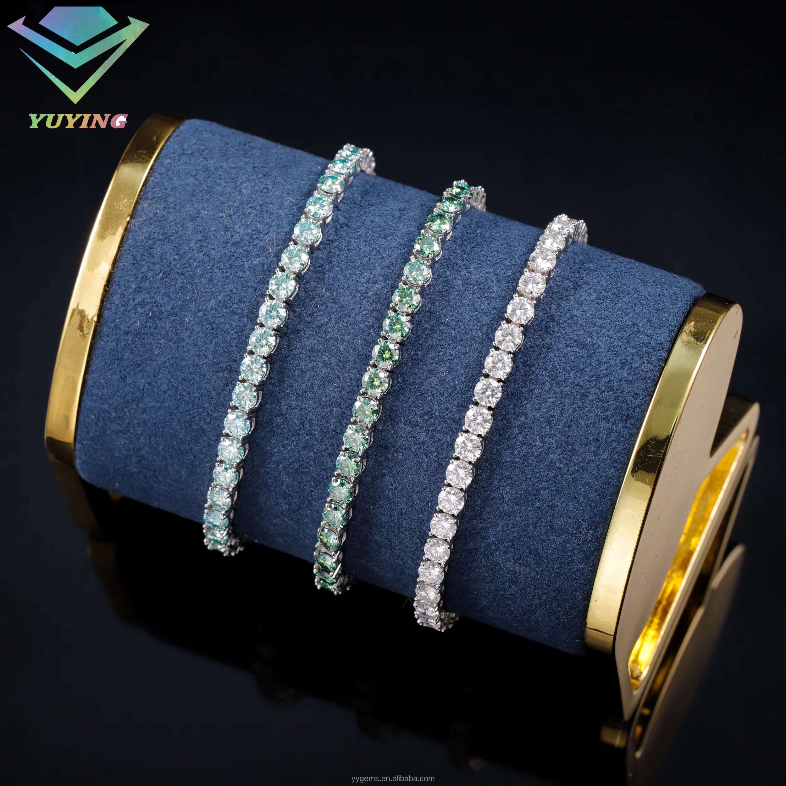 Wholesale 925 Silver VVS Blue/green Color Diamond Tennis Chain GRA Moissanite Necklace Bracelet Fine Jewelry for Men/women