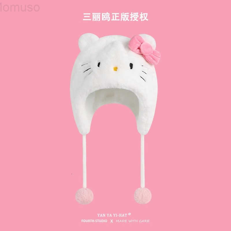 Sanrio Childrens Hat Autumn Winter Style Boys and Girls 3-10 Years Old Cartoon Warm Hat Childrens Ear Protection Hat Hanging Ball Hat H2511101