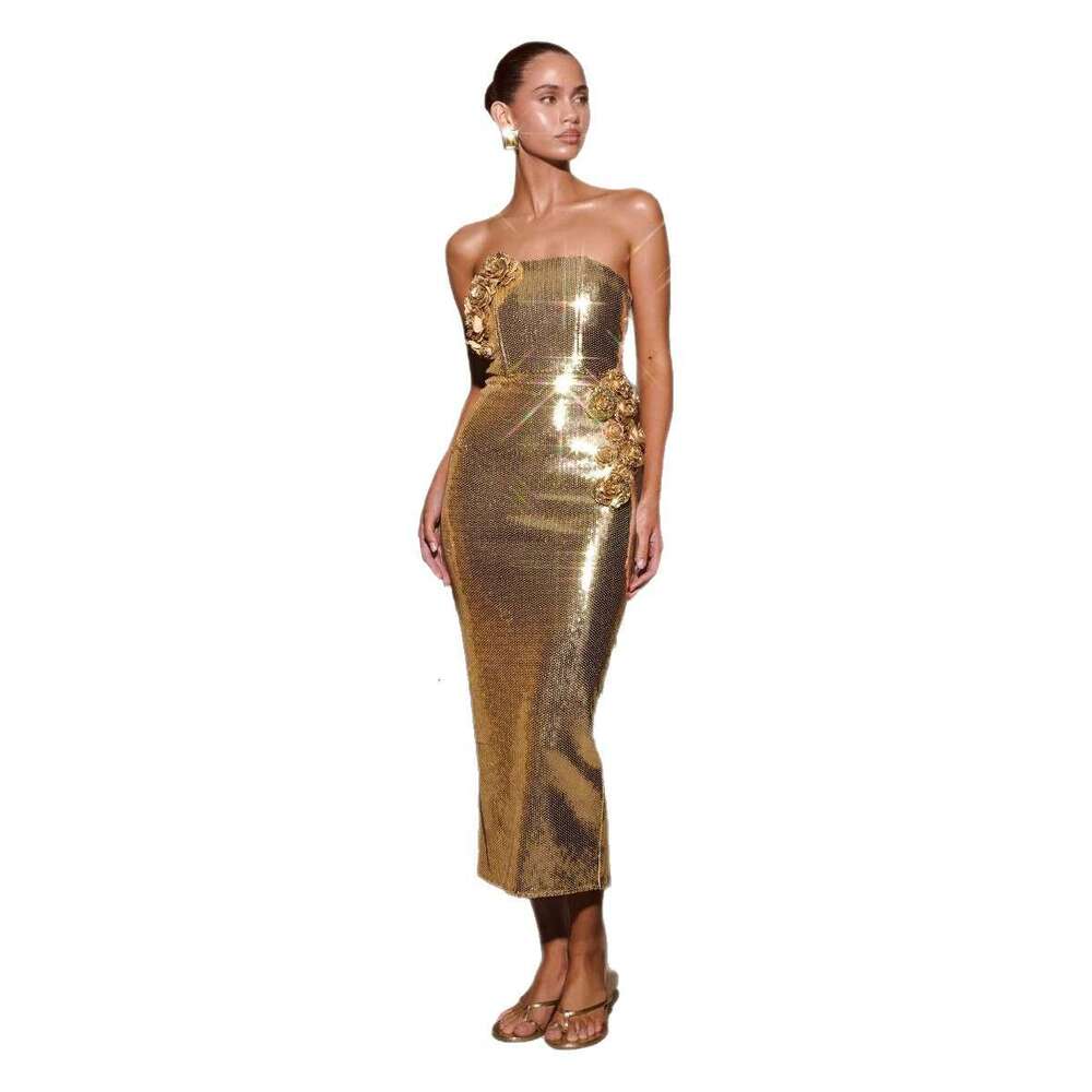 Style Cross-Border Fashion Elegant Strapless Sleeveless Sequin Long Plus Size Light Luxury High-End Women's Night club maxi dress SEXY DRESSES FO