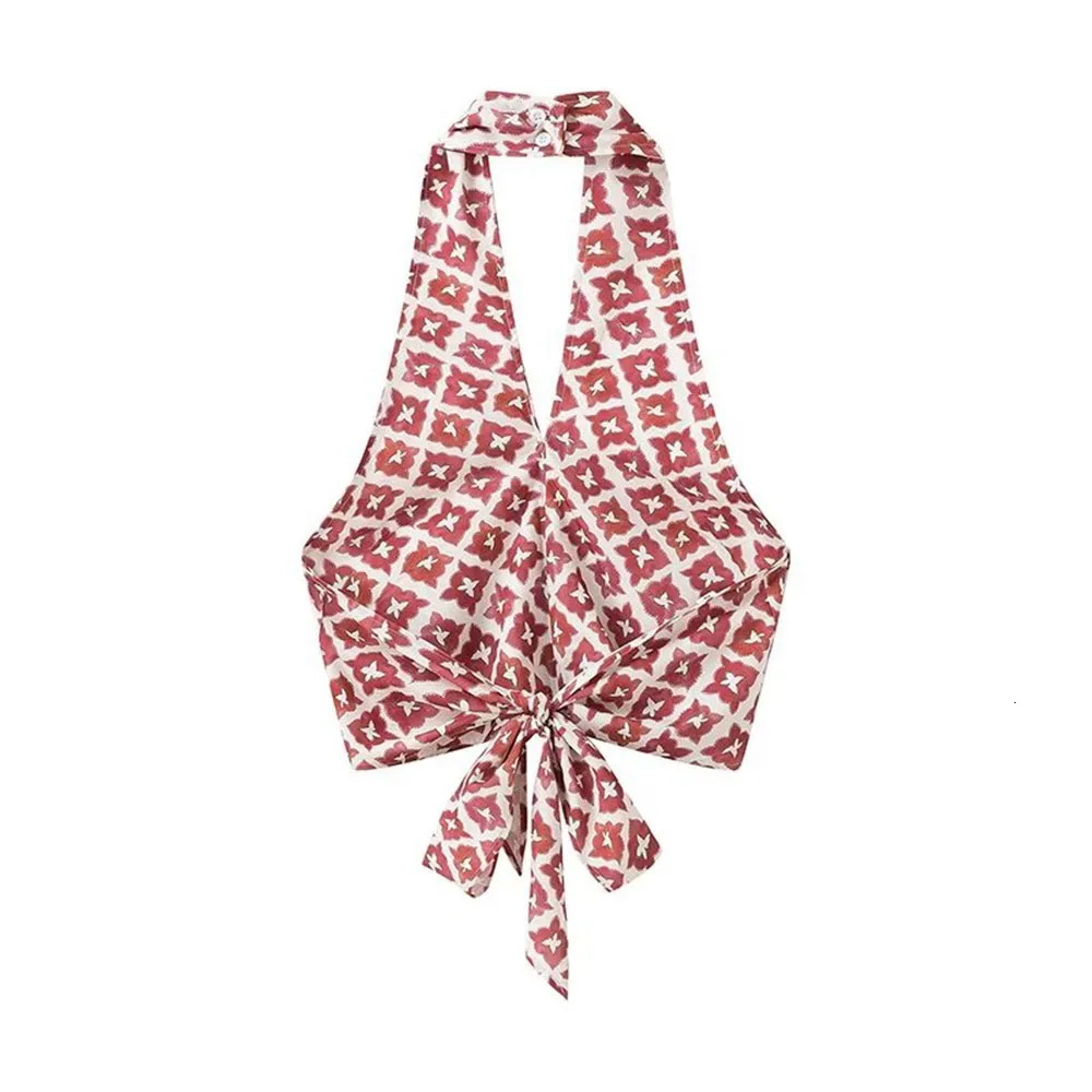 Summer Fashionable Womens Clothing Elegant n European and American Style Hanging Collar Printed Half Skirt Set 250410