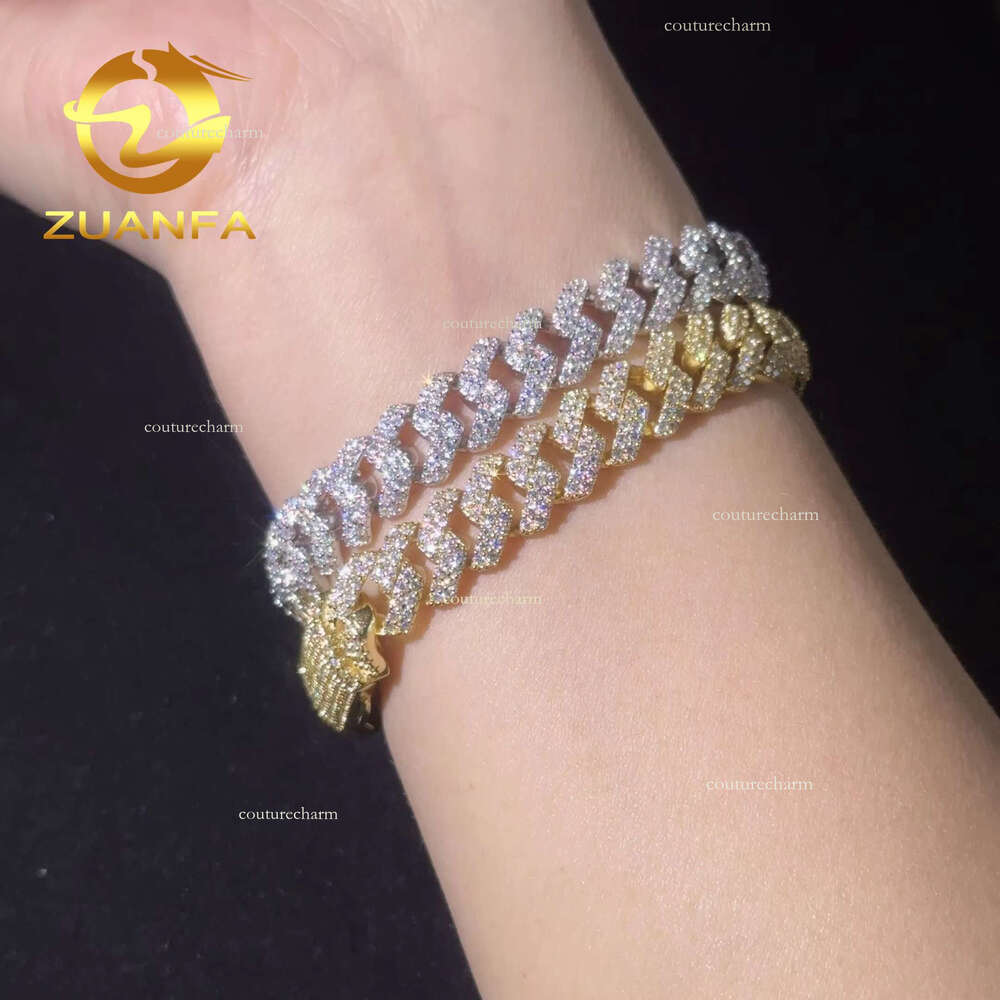 Fast Shipping Dia Hip Hop Jewelry 10mm Moissanite k Sier Iced Out Cuban Bracelet Chain