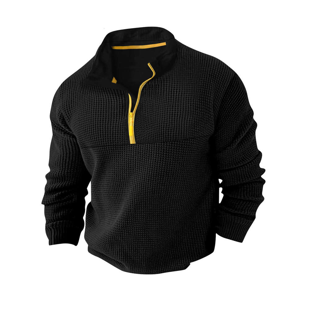 Cross-Border Spring and Autumn New Men's T-Shirt Sweatshirt Casual Sports Color Block Long Sleeve High Neck Half-Zip Top
