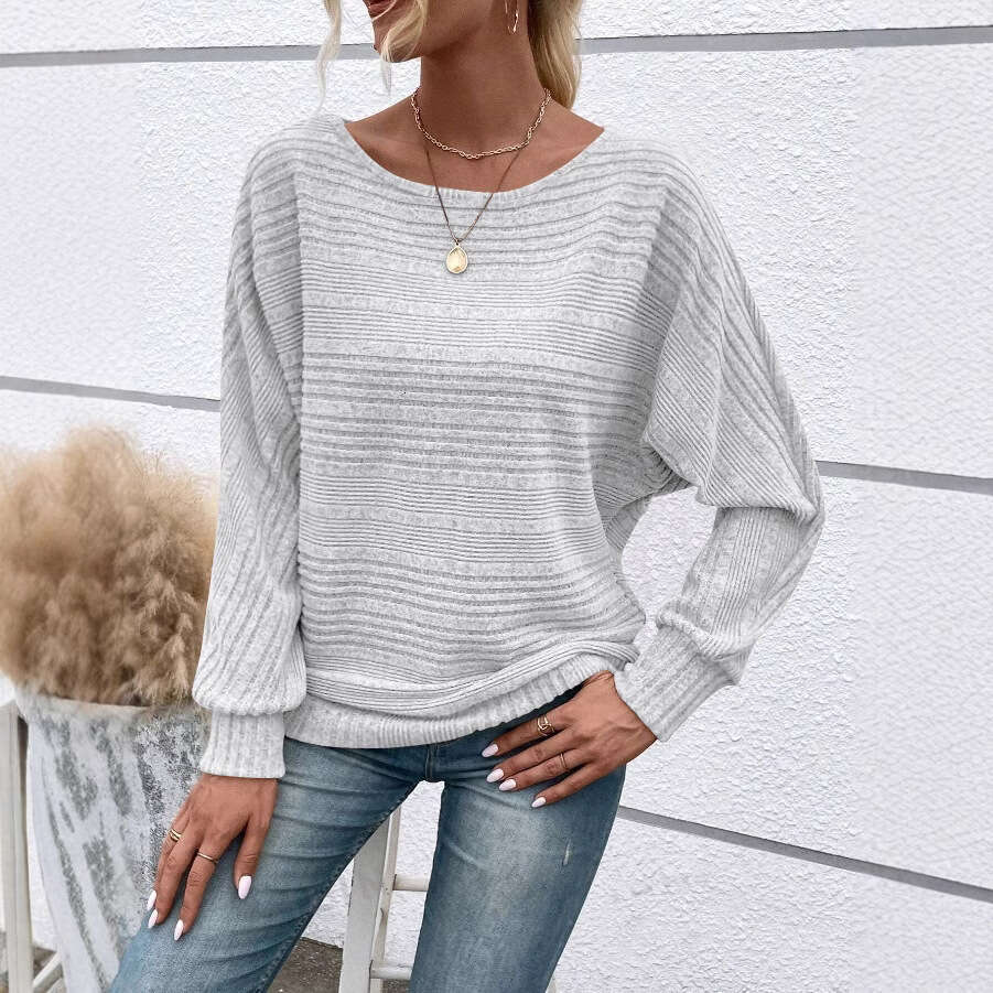 2025 European and American Amazon Autumn Winter New Comfortable Casual Solid Color Long Sleeve Round Neck Patchwork Pullover Top T-Shirt for Women
