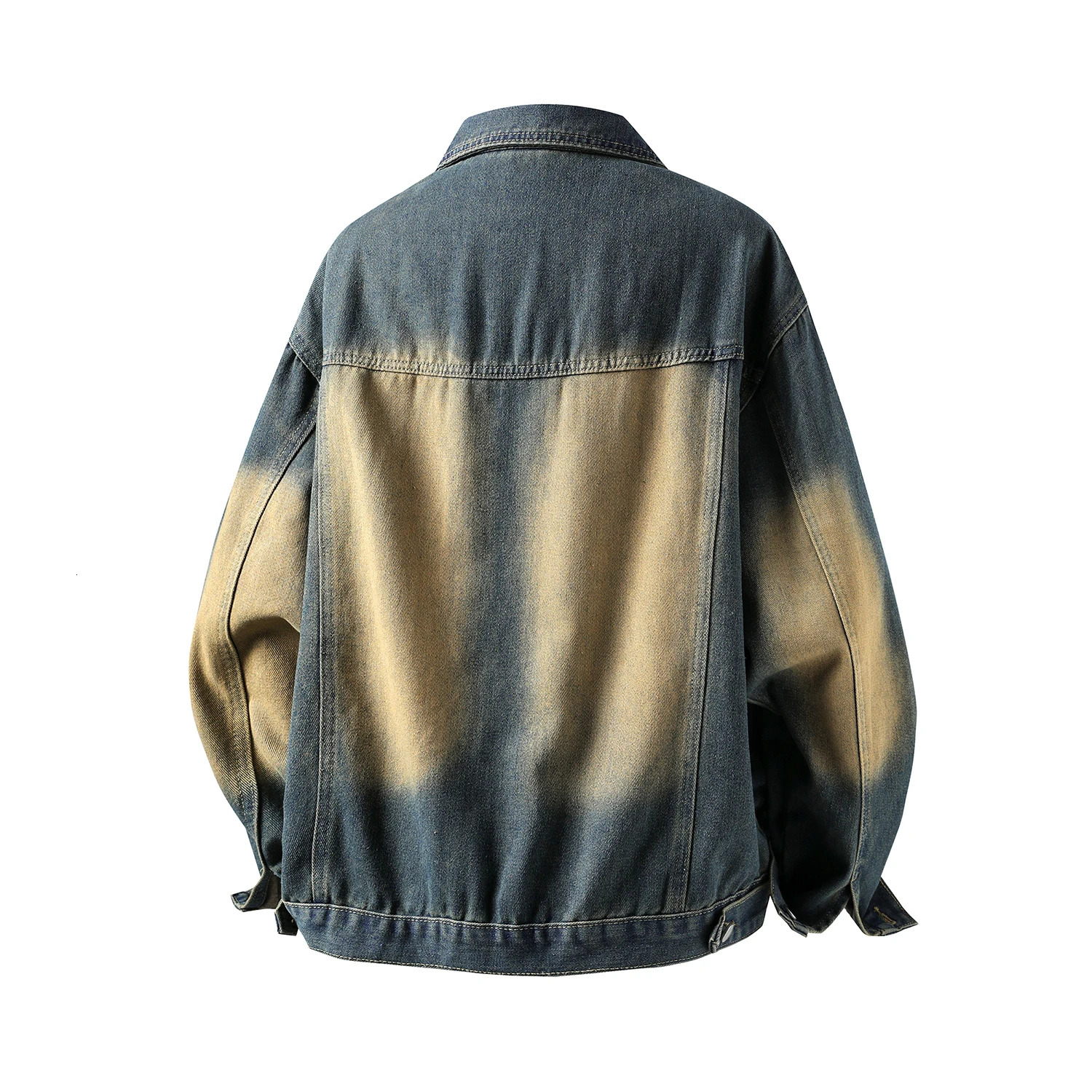 Fashionable retro spray painted zipper denim jacket suitable for mens streets loose casual patch work Distressed Cargo Denim 250401