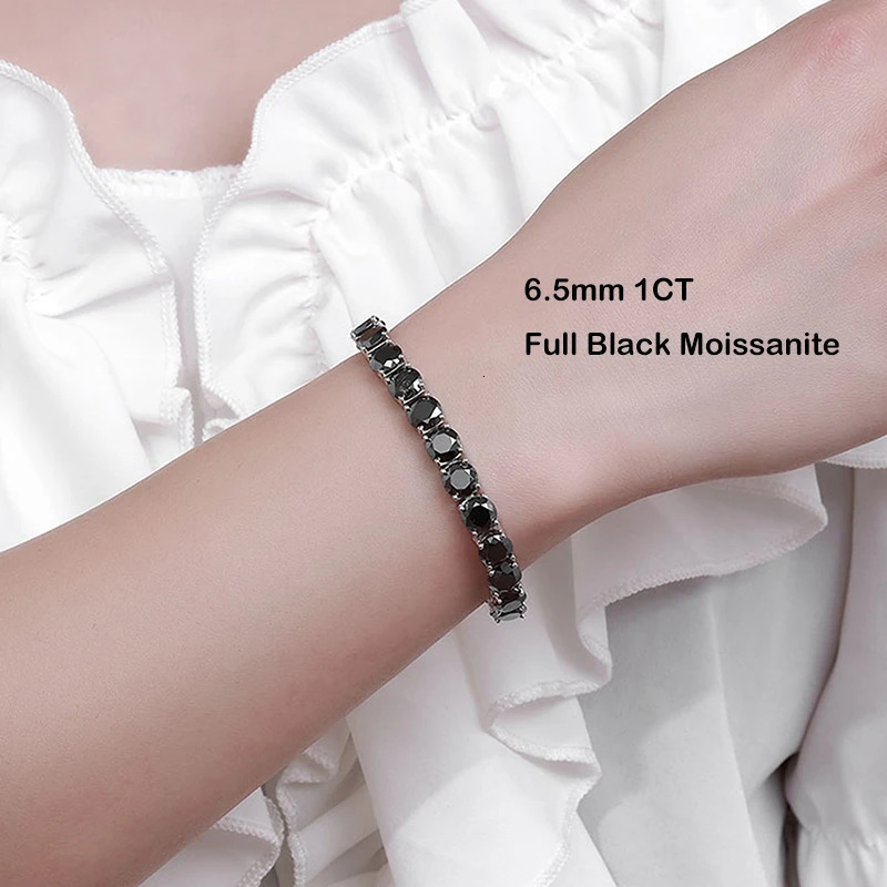 EWYA GRA Certified Real 3/4/5/6.5MM Full Black Tennis Bracelet for Women Men S925 Silver Link Bracelets Fine Jewelry 250408