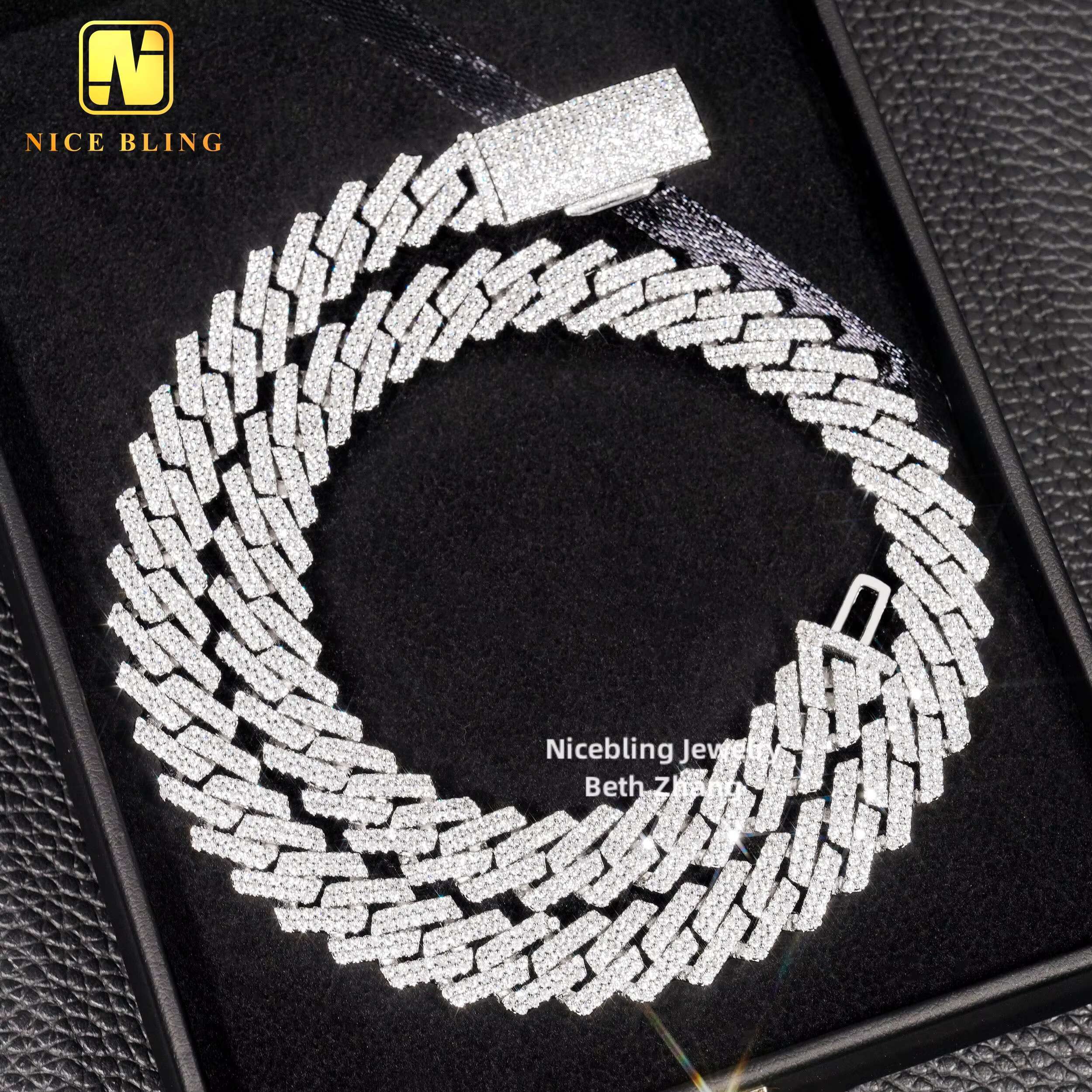 Iced Out Miami Cuban Chain Hip Hop Jewelry Necklace S925 Moissanite Diamond Cuban Link Chain 12mm sharp Cuban Necklace Bracelet