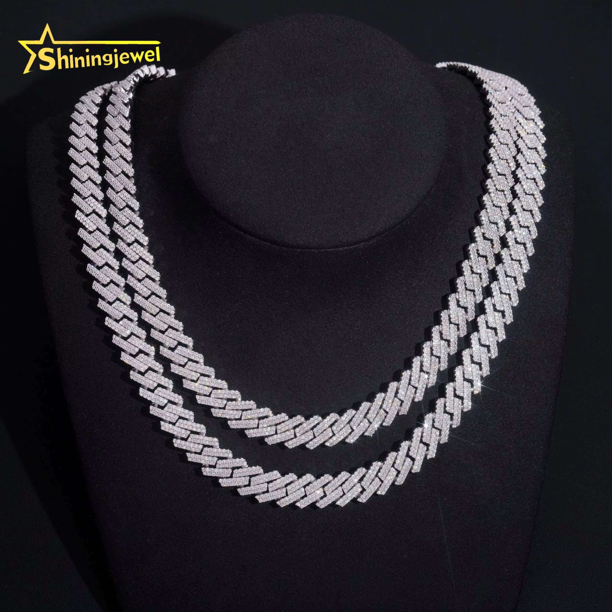 Fine Jewelry 925 Silver 12MM 2 Rows Moissanite Miami Cuban Link Chain Men Iced Out Hip Hop VVS Moissanite Chains Necklace