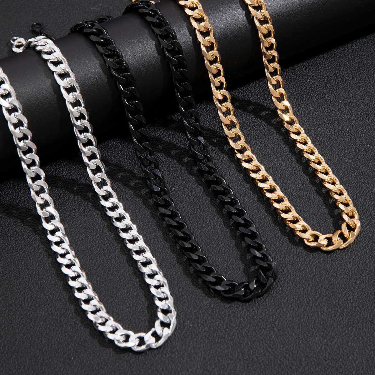 KunJoe Simple Cuban Chain Necklace for Men Gold Color/Black Metal Aluminium Chain On The Neck Choker Jewelry Party Male DIY Gift