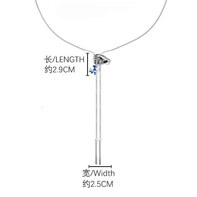 Fresh Blue Butterfly Hand Adjustable Necklace Accessories for Women, Autumn Winter High-end Clavicle Chain, Fashionable and Unique Jewelry