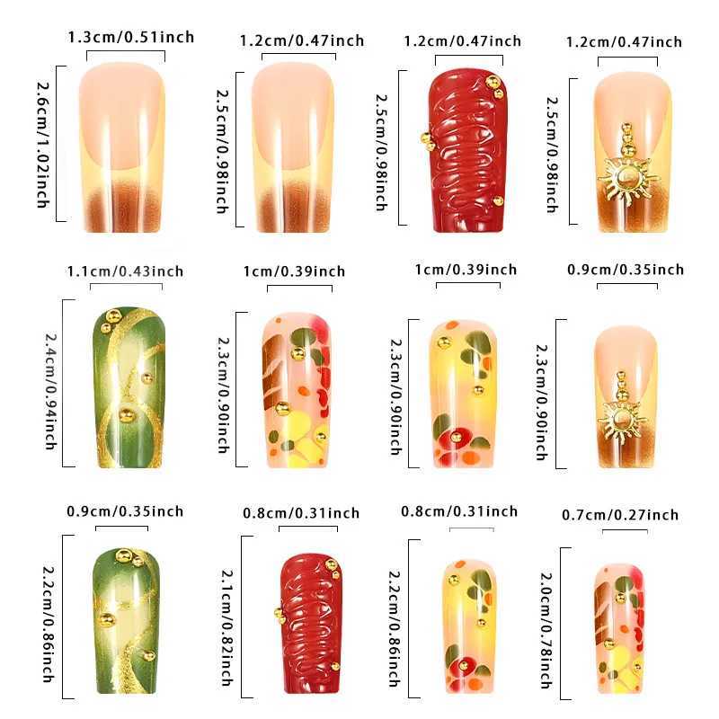 24 pieces of Baroque gold sun decoration fake nail patches 3D European ballet coffin press machine women can wear French fake nails W250410