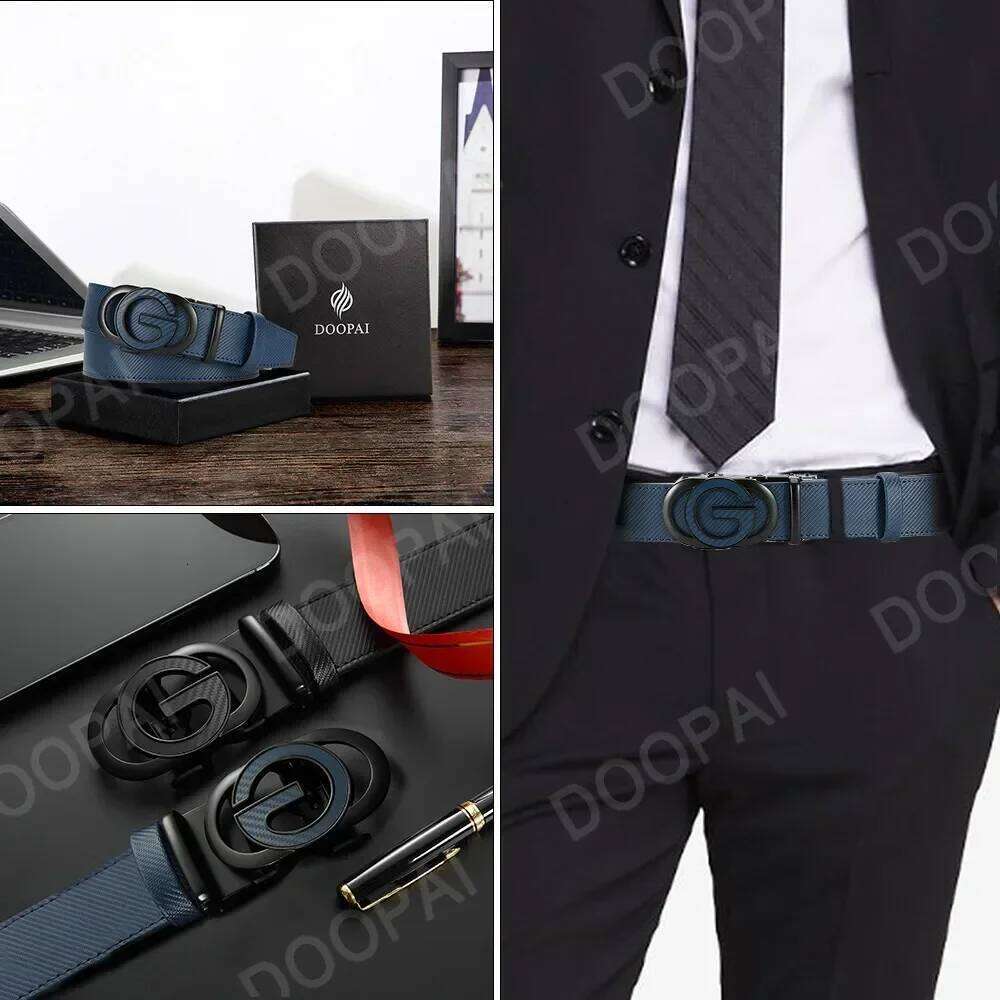 Men Genuine Leather Automatic Famous Brand Belt for Men's High Quality Buckle Work Black Cowskin Business
