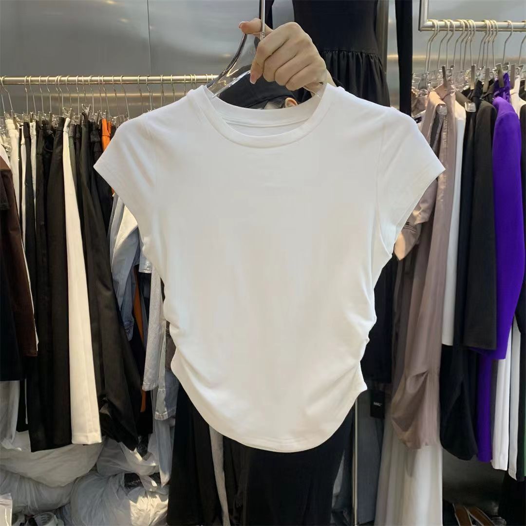 2025S Designer Women S T Shirt Hot Girl Pure Desire Waist Cinching T Shirt Sleeved Summer New Item Solid Color Base Cover Slim Fit Short Top Women