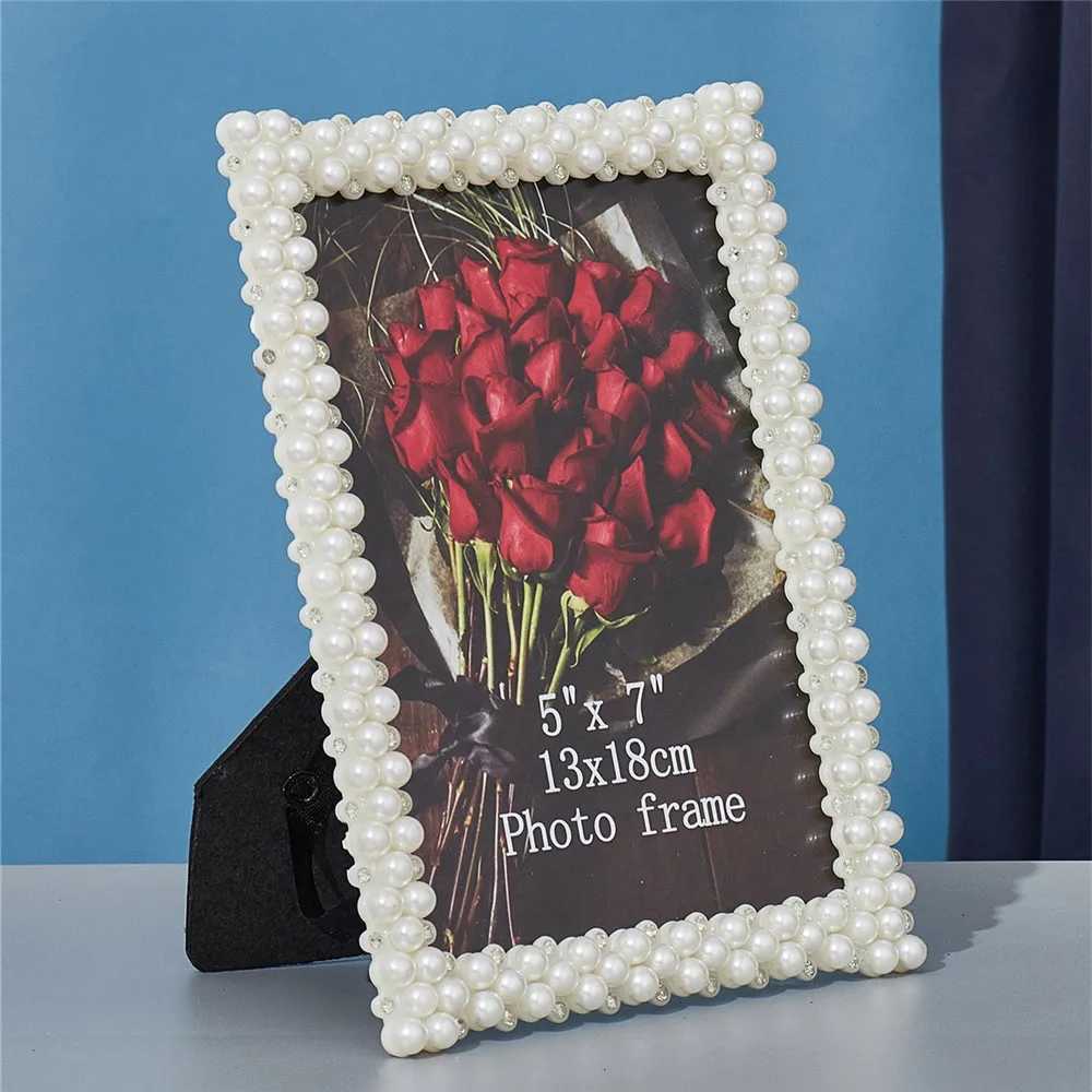 Japanese style pearl diamond round rectangle wedding childrens birthday photo frame home decoration ornaments L251110 H260306