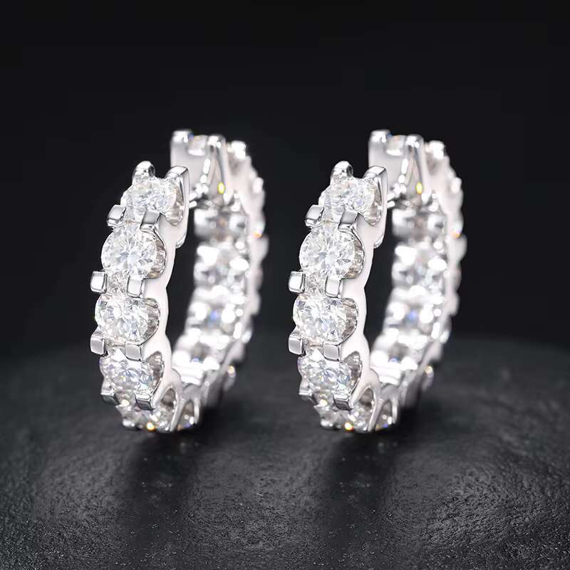 GRA Certified Hip Hop 925 Sterling Silver Hoop Stud Earrings Fashion 4mm VVS D Moissanite Jewelry for Gifts and Parties