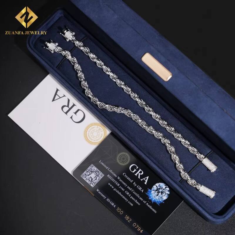Fashion Hip Hop Style 6mm Rope Chain 925 Sterling Silver VVS1 Moissanite Cuban Link Chain Necklace Pass Diamond Tester with GRA