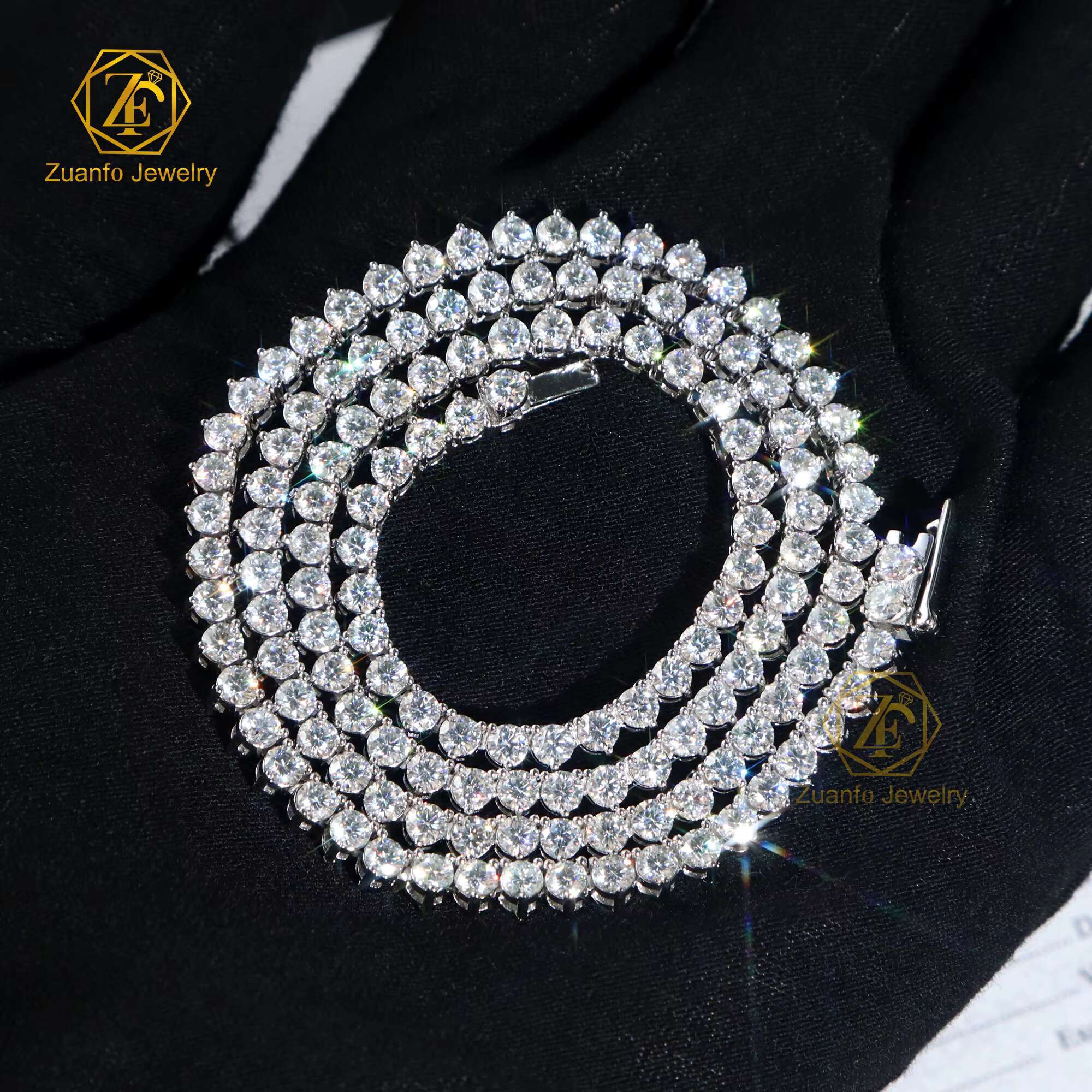 Hot Selg Hiphop Necklace Bracelet Sier D VVS 3 Prong 3MM Moissanite Tennis Chain for Men and Women