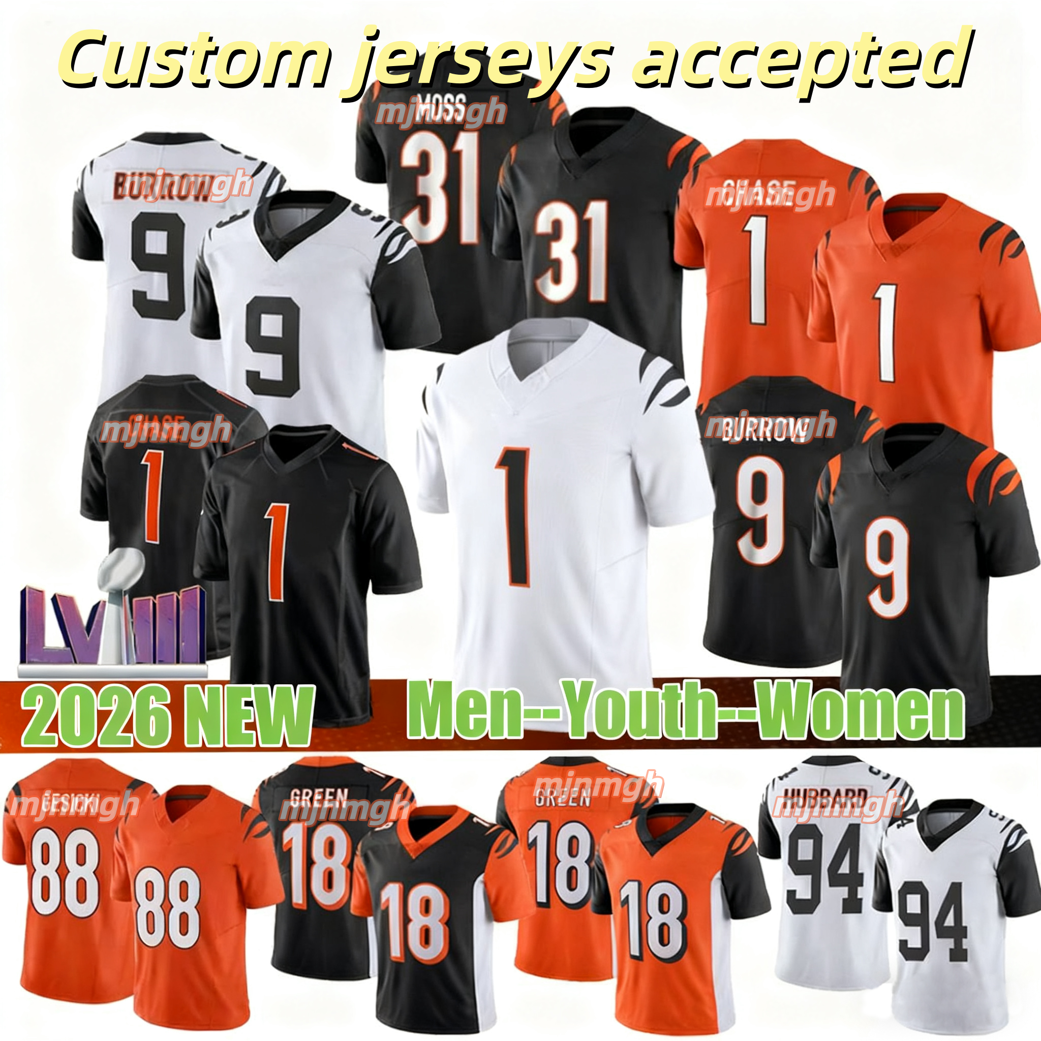 2026 new BengalsJersey Joe Burrow Ja Marr Chase Jerseys Zack Moss Andrei Iosivas Mike Gesicki Orlando Brown Jr. BengalsS jersey Football Jerseys
