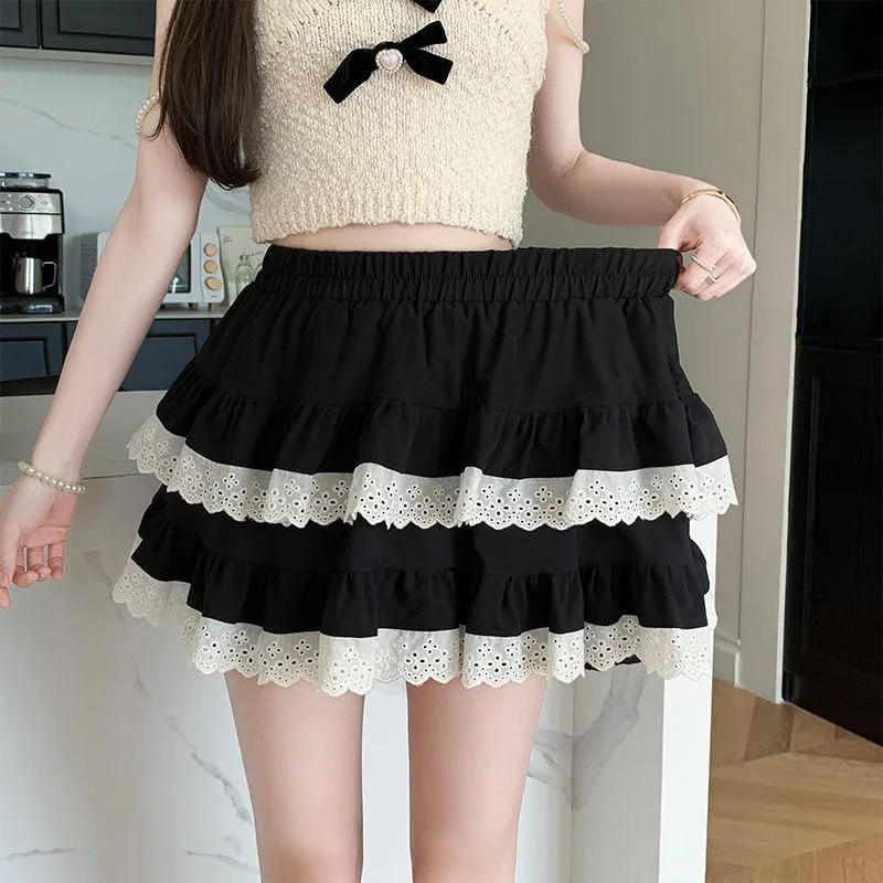 Sweet Girls Ballet Style Lace Skiing Korean Princess Mini Elastic High Waist ALine Sprint Womens 250407