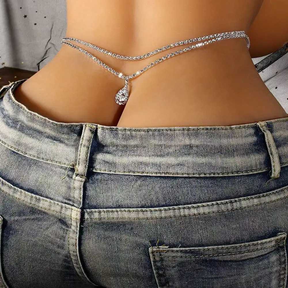 Luxury rhinestone double chain water droplet waist chain jewelry used for warm water crystal abdominal chain decoration accessories X250410