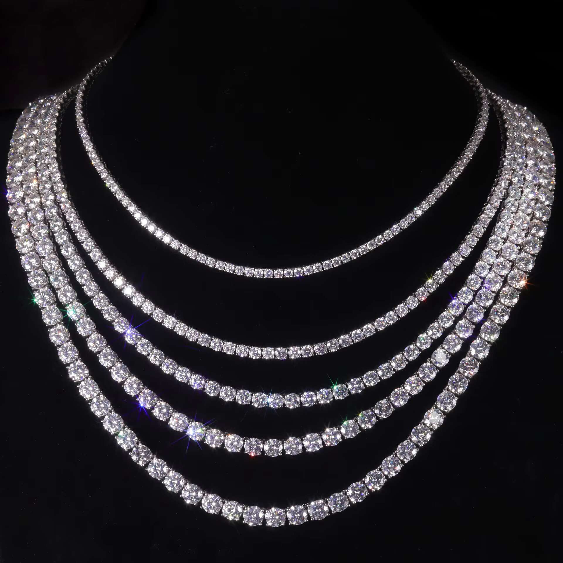 Hip Hop Iced Out 2mm 3mm 4mm 5mm 6.5mm 925 Sterling Silver Moissanite Tennis Chain Necklace